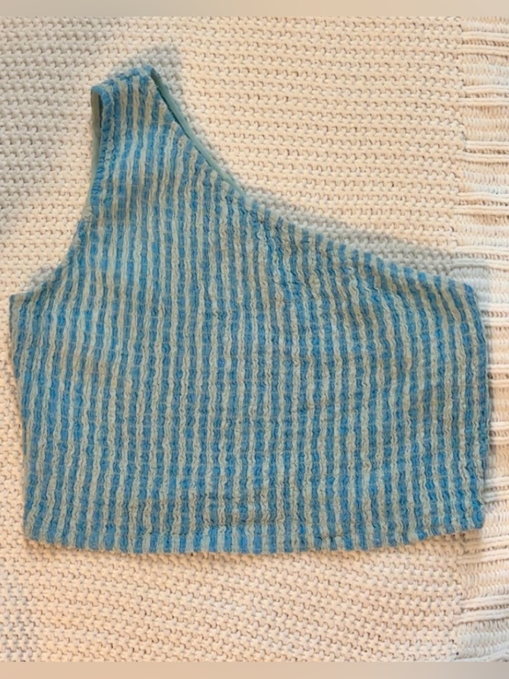 A New Day Blue & White One Shoulder Knit Crop Top XL NWT
